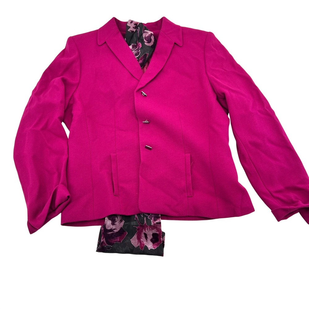 Kasper ASL Petite Fuchsia‎ Pink Blazer Jacket with Floral Scarf Size 10P Career